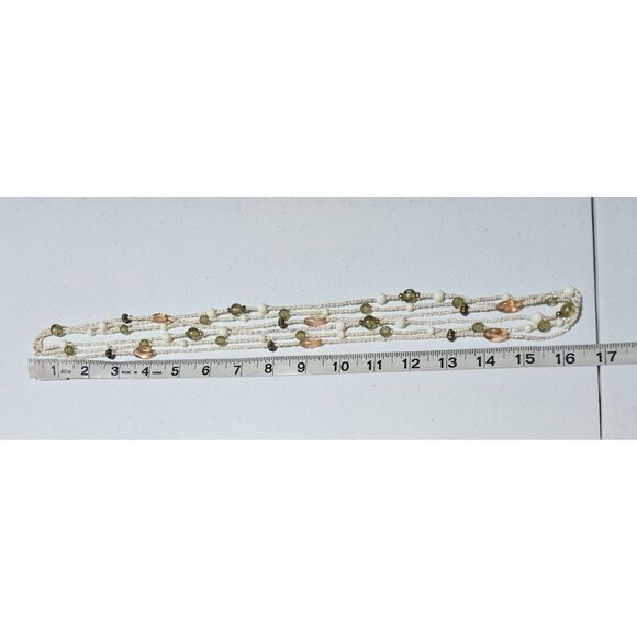 Boho Multi Layer Beaded Necklace Green White Rose Gold Seed Beads Fashion Women - Picture 4 of 5